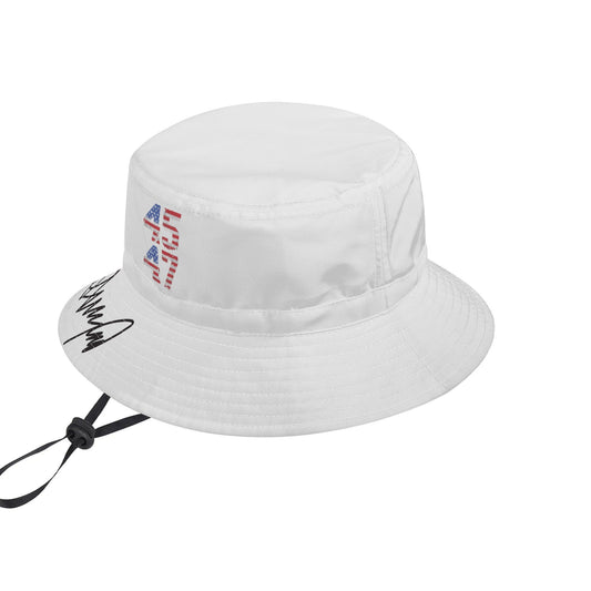 45-47 Bucket Hat with Donald Trump Signature Bill - White