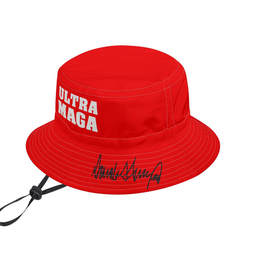 Trump 2024 Ultra MAGA Bucket Hat Fishing Cap with Trump's Signature Printed on Brim