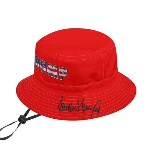 Red Trump Bucket Hat American Flag Letters Signature Bill