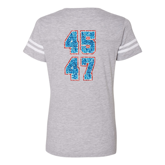 Team Trump 45-47 Women's Football V-Neck Fine Jersey Tee