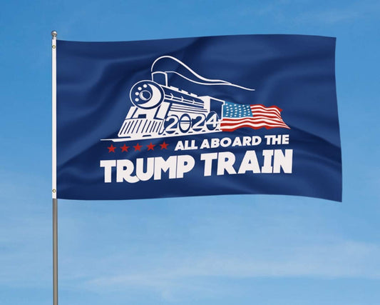 All Aboard The Trump Train 2024 Blue Flag 3 x 5 feet