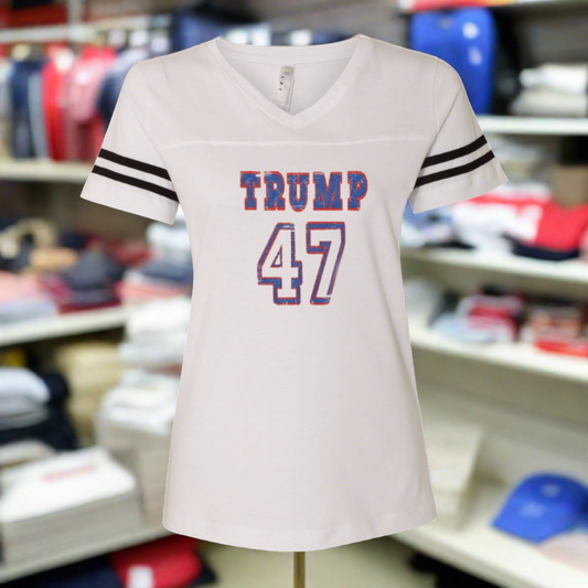 Trump 47 Double Side Printed Women's Football V-Neck T-Shirt