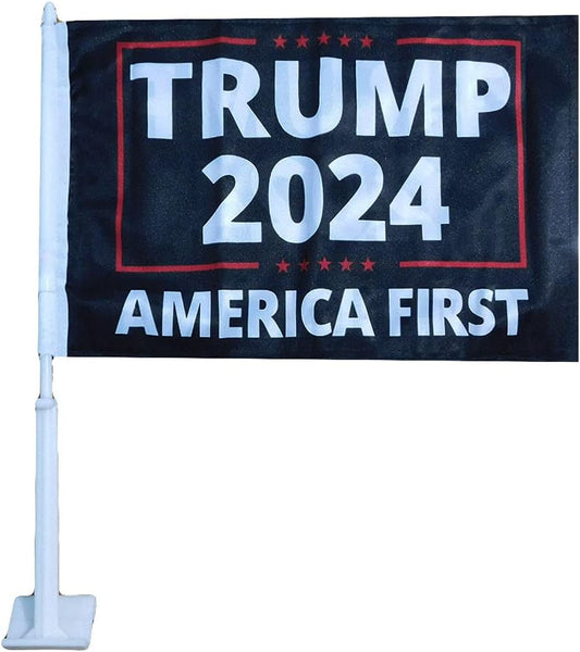 Trump 2024 America First Double Sided 12"x18" Car Vehicle Flag