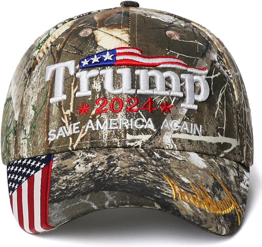 Trump 2024 Camo Hat Save America Again Signature Bill