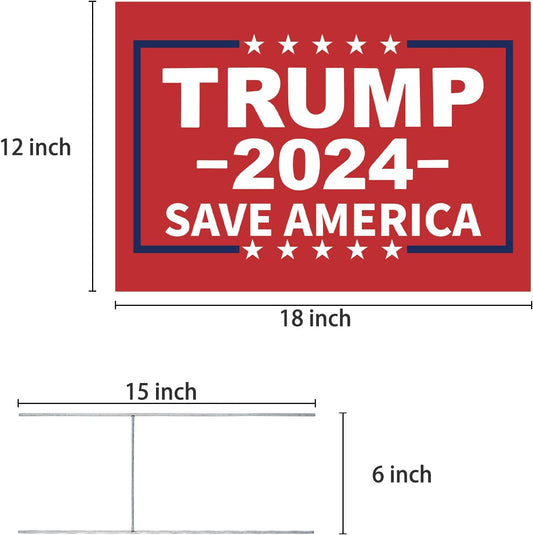 Trump 2024 Yard Sign with Stakes - Double Sided Save America Red