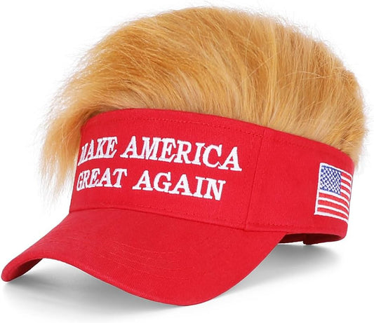 Trump 2024 Make America Great Again Hat with Hair Funny