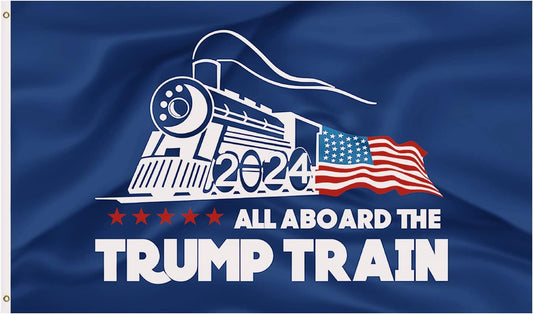 All Aboard The Trump Train 2024 Blue Flag 3 x 5 feet