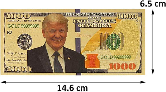 10 Bill Set President Donald Trump Gold Foil 1000 Dollar Bill & Two 24k Gold-Plated Commemorative Coins