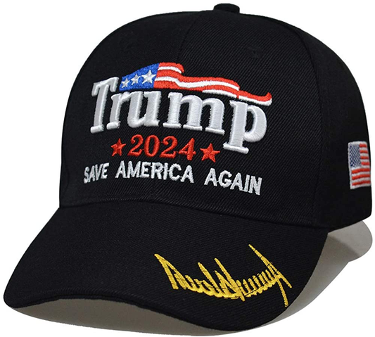 Black Trump Hat 2024 Save America Again Baseball Hat Signature on Bill