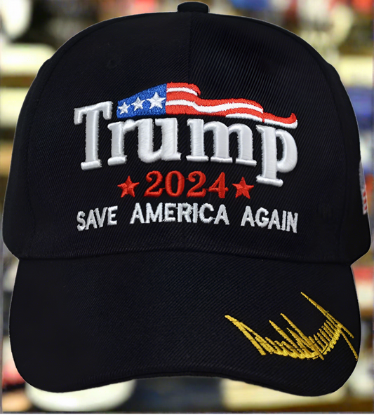 Black Trump Hat 2024 Save America Again Baseball Hat Signature on Bill