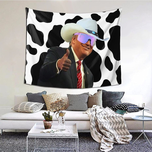 Trump Cow Print Cowboy Hat Tapestry 59.1 x 51.2 inches