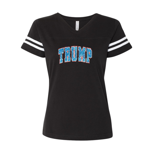 Team Trump 45-47 Women's Football V-Neck Fine Jersey Tee