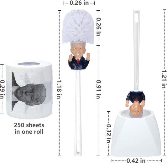 Joe Biden Toilet Paper (black & white print) and Toilet Brush With Holder Bundle Set