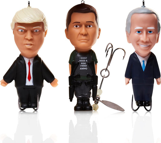 Trump, Biden, & Zelensky Fishing Lures Funny Political 3-Pack