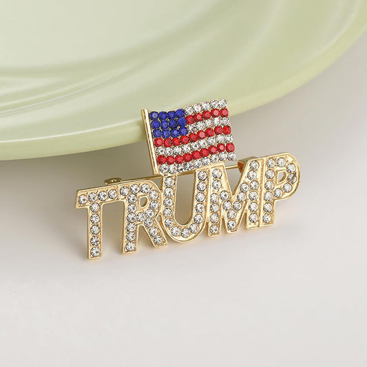 Crystal Trump Brooch with The USA Flag