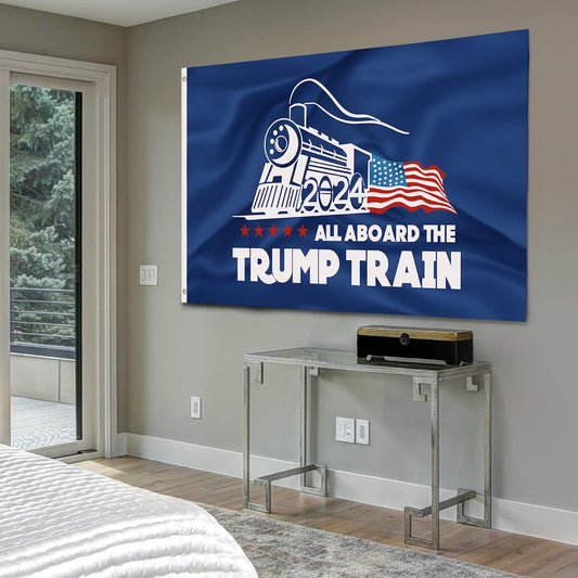 All Aboard The Trump Train 2024 Blue Flag 3 x 5 feet