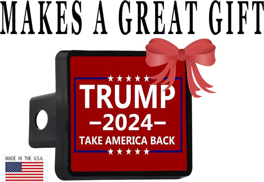 Trump 2024 Trailer Hitch Cover Plug Take America Back Red