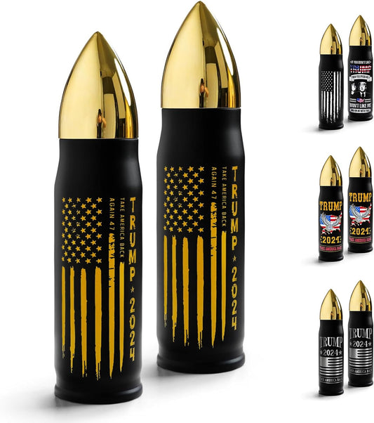 Trump 2024 Insulated Bullet Tumbler Yellow Gold Flag