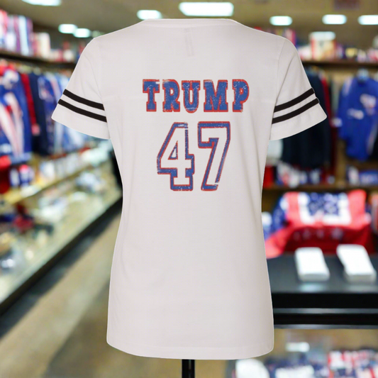 Trump 47 Double Side Printed Women's Football V-Neck T-Shirt