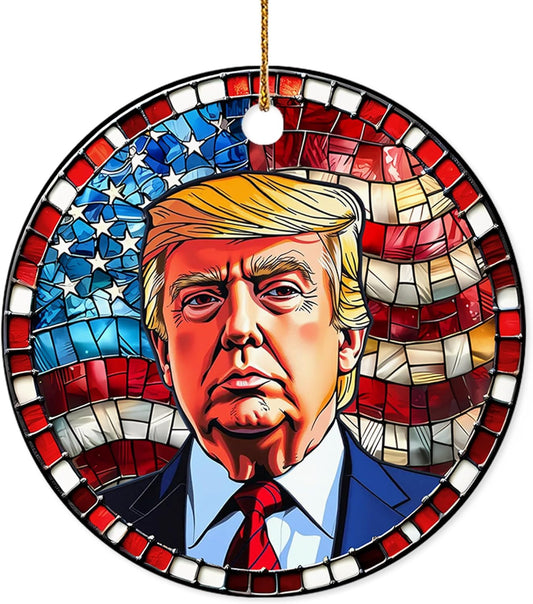 Donald Trump Stained Glass Christmas Ornament