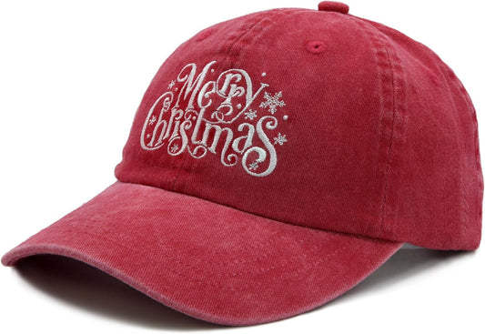 Merry Christmas Red Baseball Hat Embroidered