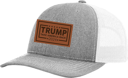 Trump 2024 Embroidered Leather Patch Trucker Snapback Hat