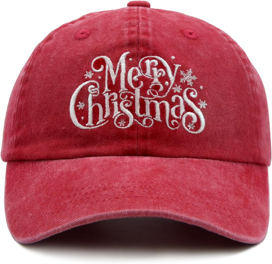 Merry Christmas Red Baseball Hat Embroidered