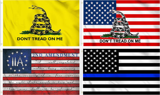 4 Pack of Gadsden & 2nd Amendment Flags - Thin Blue Line