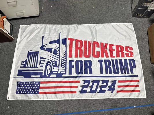 Truckers for Trump 2024 flag Choice of Single or Double Sided White Flag