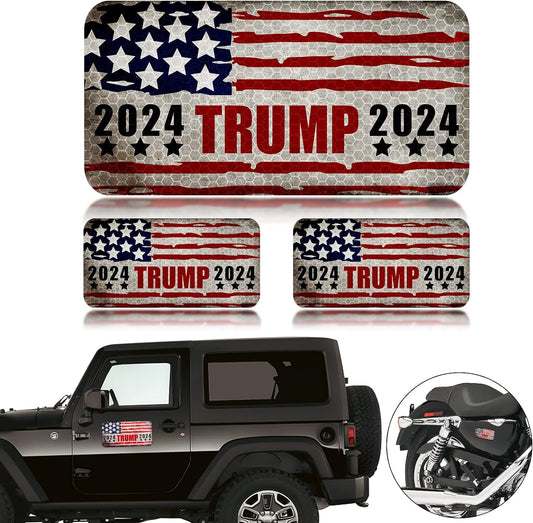 3 Trump Reflective American Flag Car Magnets