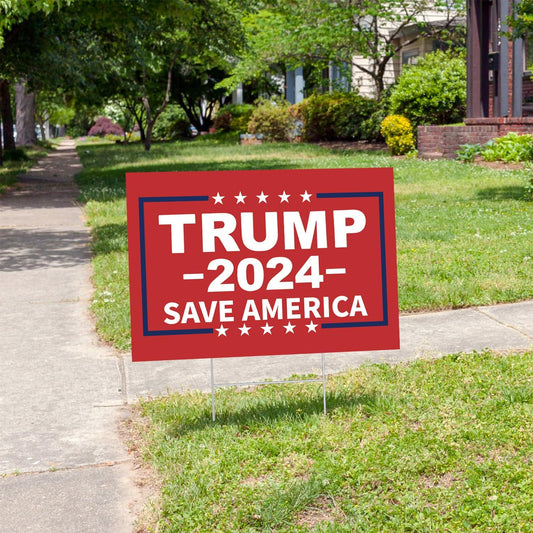 Trump 2024 Yard Sign with Stakes - Double Sided Save America Red