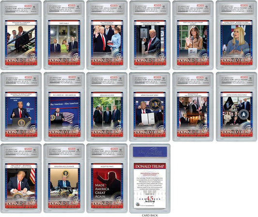 Merrick Mint DONALD TRUMP 45th U.S.  15-Card Set - ALL 15 Cards in GEM-MINT 10