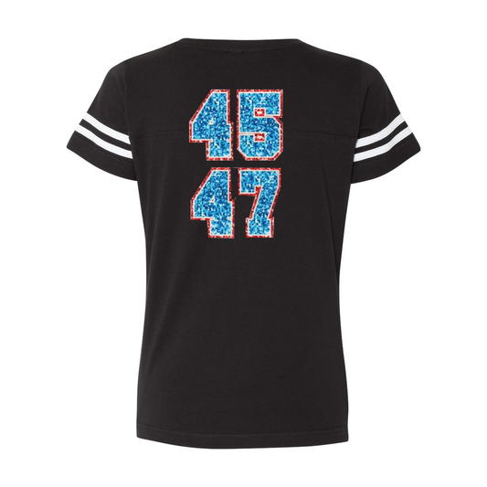 Team Trump 45-47 Women's Football V-Neck Fine Jersey Tee