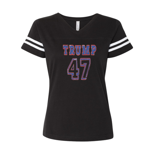 Trump 47 Double Side Printed Women's Football V-Neck T-Shirt