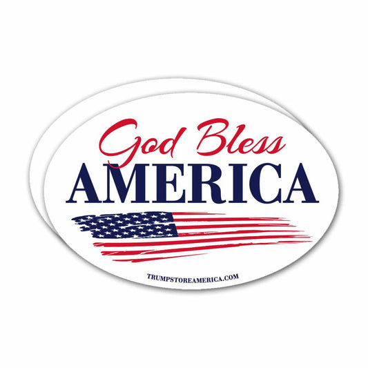 (Pack of 2) Oval God Bless America Bumper Sticker White